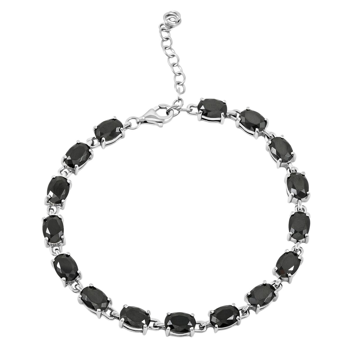 Thai Black Spinel and White Topaz 16.50 ctw Bracelet (7.0-8.50In), Ring (Size 8.0), Stud Earrings and Pendant without Chain in Rhodium Over Sterling Silver image number 6