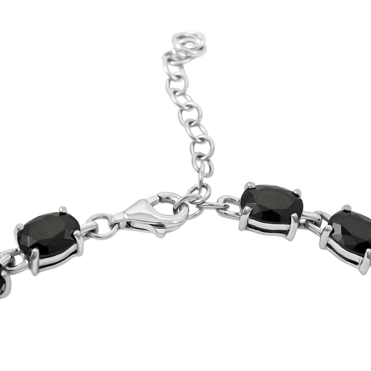 Thai Black Spinel and White Topaz 16.50 ctw Bracelet (7.0-8.50In), Ring (Size 8.0), Stud Earrings and Pendant without Chain in Rhodium Over Sterling Silver image number 7