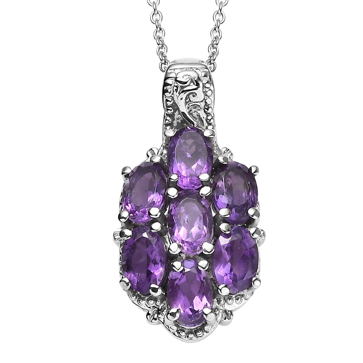 African Amethyst 2.50 ctw Pendant Necklace in Stainless Steel 20 Inches image number 0