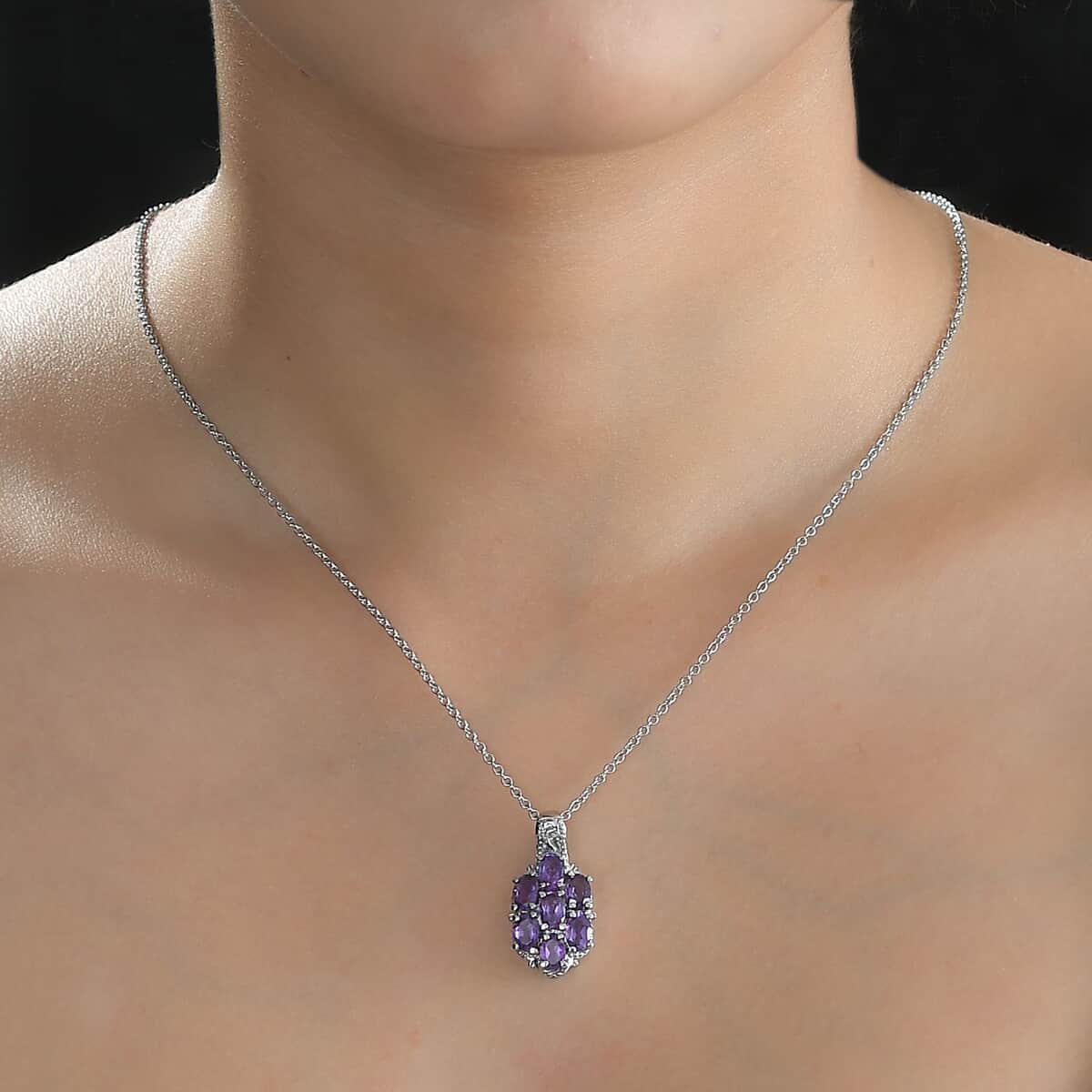 African Amethyst 2.50 ctw Pendant Necklace in Stainless Steel 20 Inches image number 2