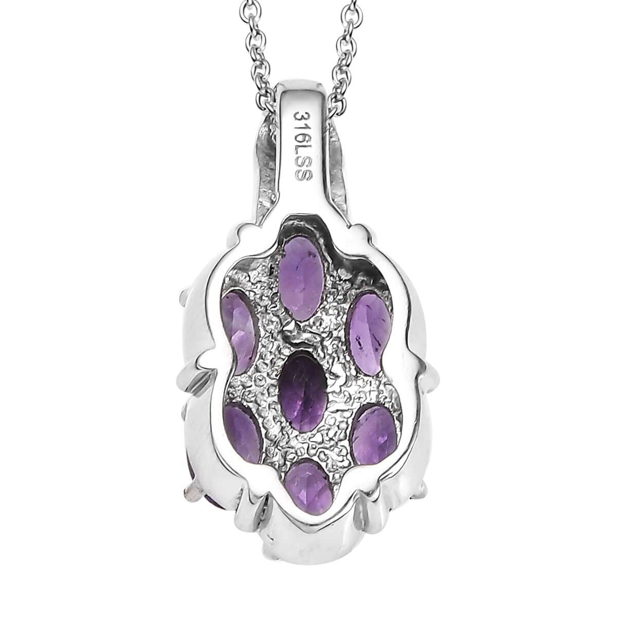 African Amethyst 2.50 ctw Pendant Necklace in Stainless Steel 20 Inches image number 4