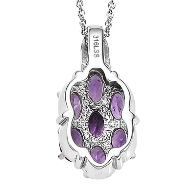 African Amethyst 2.50 ctw Pendant Necklace in Stainless Steel 20 Inches