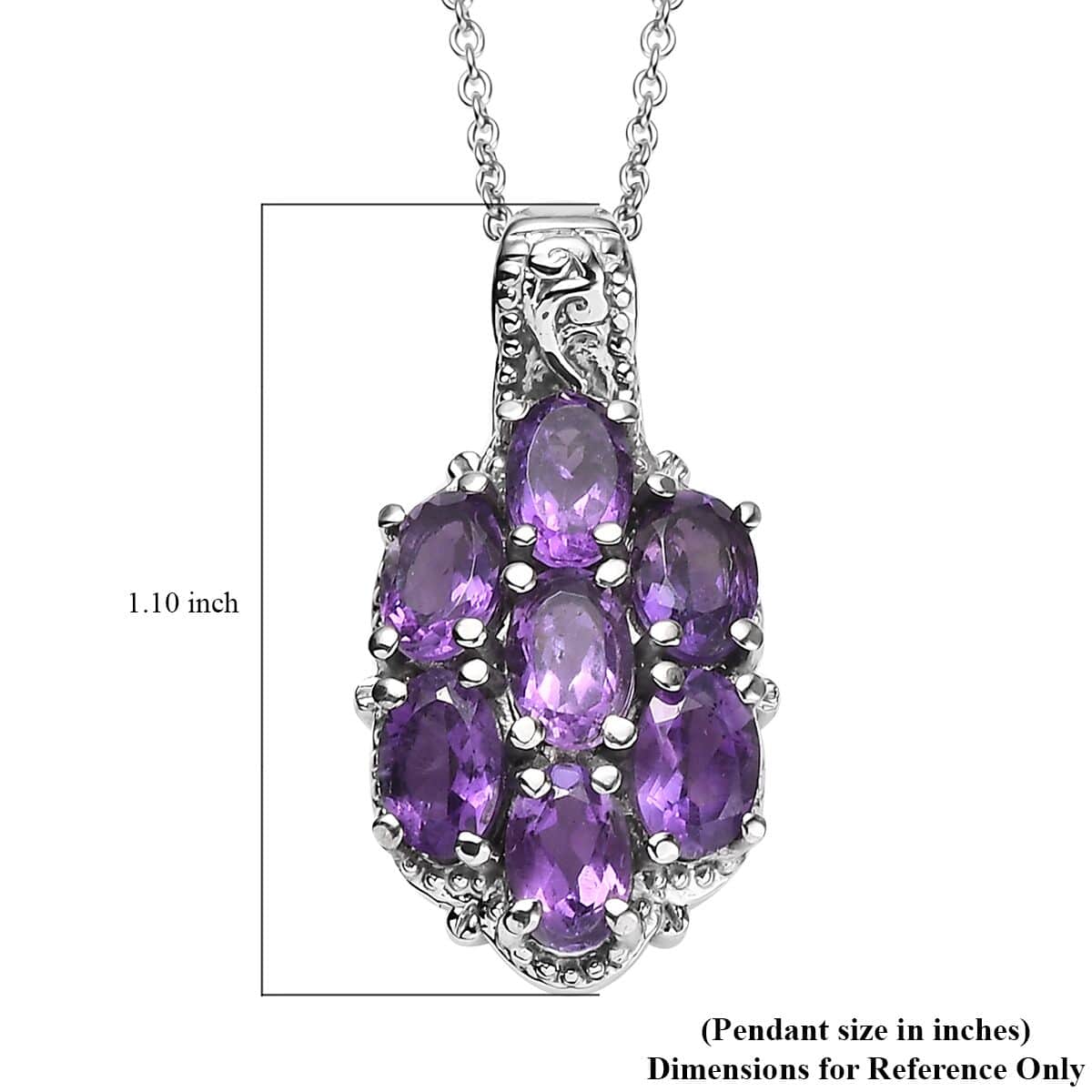 African Amethyst 2.50 ctw Pendant Necklace in Stainless Steel 20 Inches image number 6