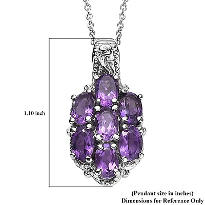 African Amethyst 2.50 ctw Pendant Necklace in Stainless Steel 20 Inches