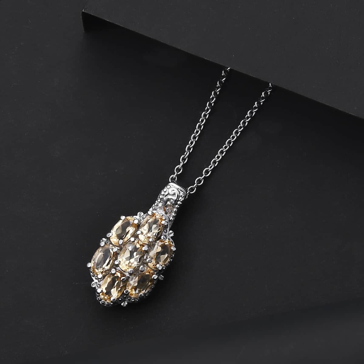 Brazilian Citrine 3.00 ctw Pendant Necklace in Stainless Steel 20 Inches image number 1