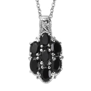 Thai Black Spinel 4.20 ctw Pendant Necklace in Stainless Steel 20 Inches