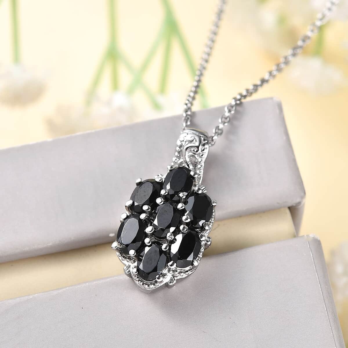 Thai Black Spinel 4.20 ctw Pendant Necklace in Stainless Steel 20 Inches image number 1