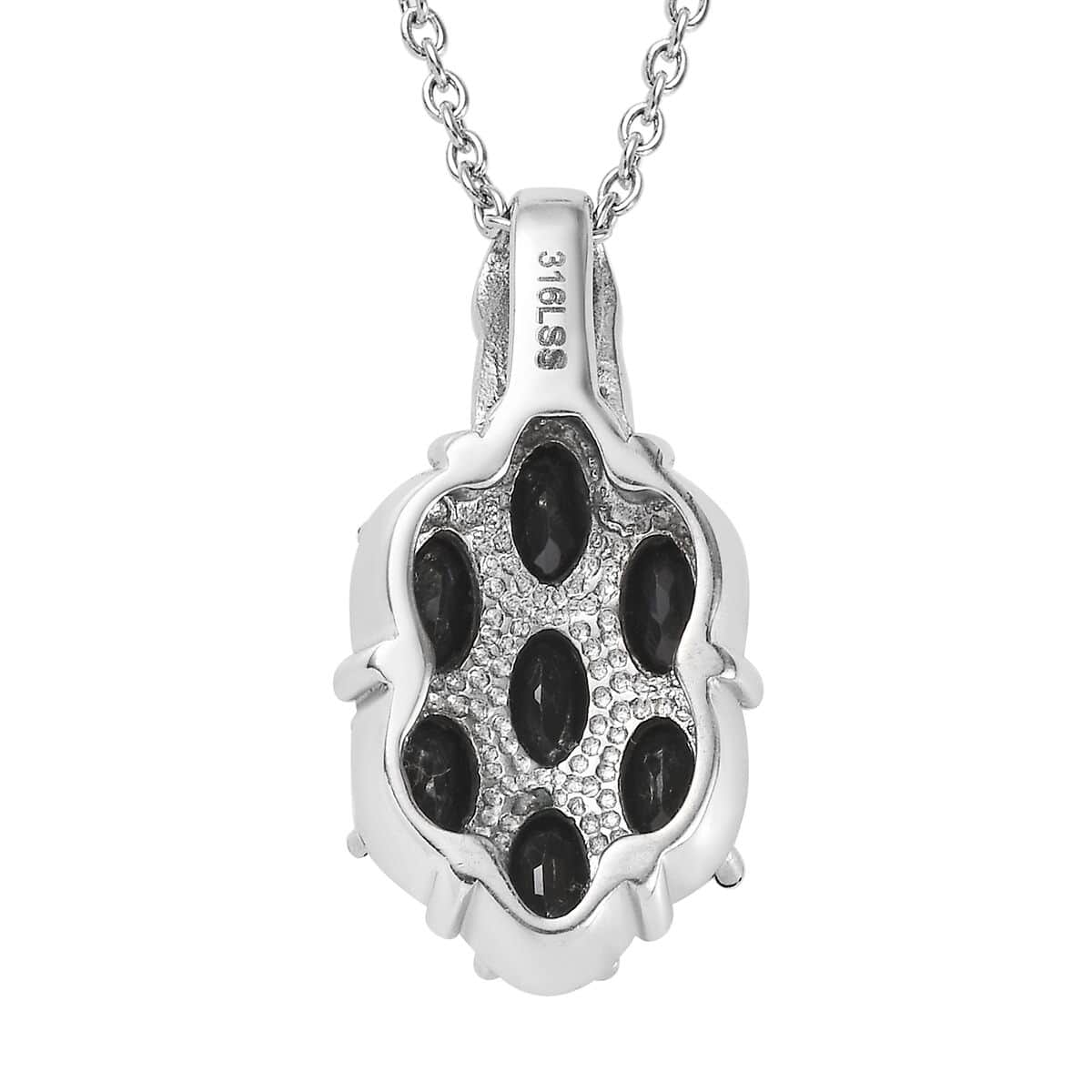 Thai Black Spinel 4.20 ctw Pendant Necklace in Stainless Steel 20 Inches image number 4