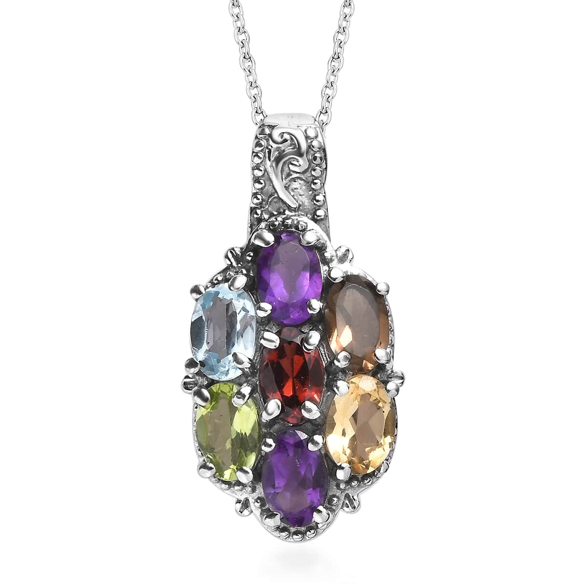 Multi Gemstone 3.30 ctw Pendant Necklace in Stainless Steel 20 Inches image number 0