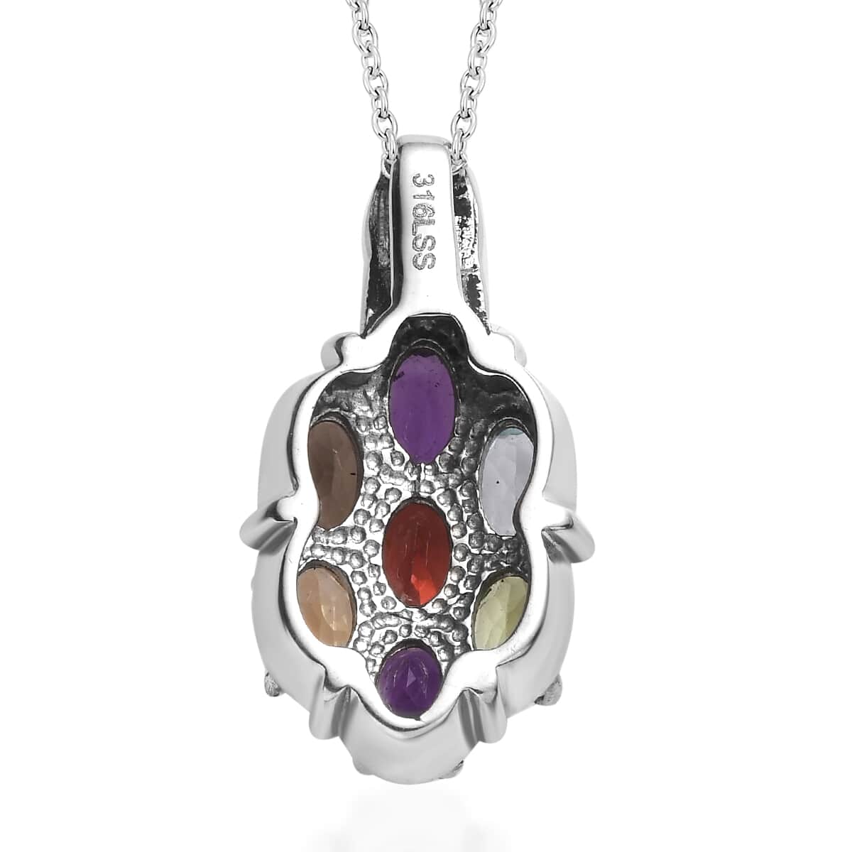 Multi Gemstone 3.30 ctw Pendant Necklace in Stainless Steel 20 Inches image number 4