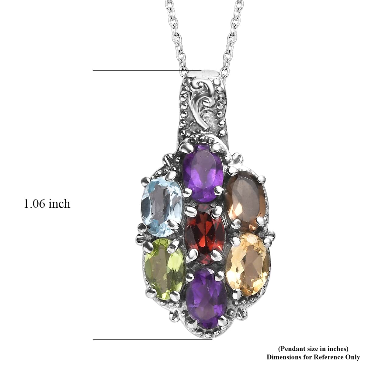 Multi Gemstone 3.30 ctw Pendant Necklace in Stainless Steel 20 Inches image number 6