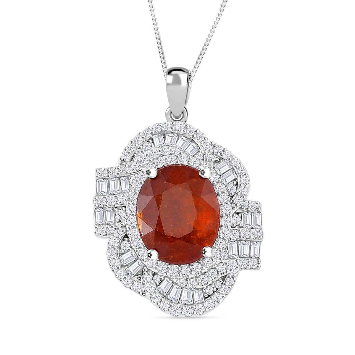 TLV Tangerine Kyanite, Moissanite Pendant Necklace (20 Inches) in Rhodium Over Sterling Silver 5.00 ctw image number 0