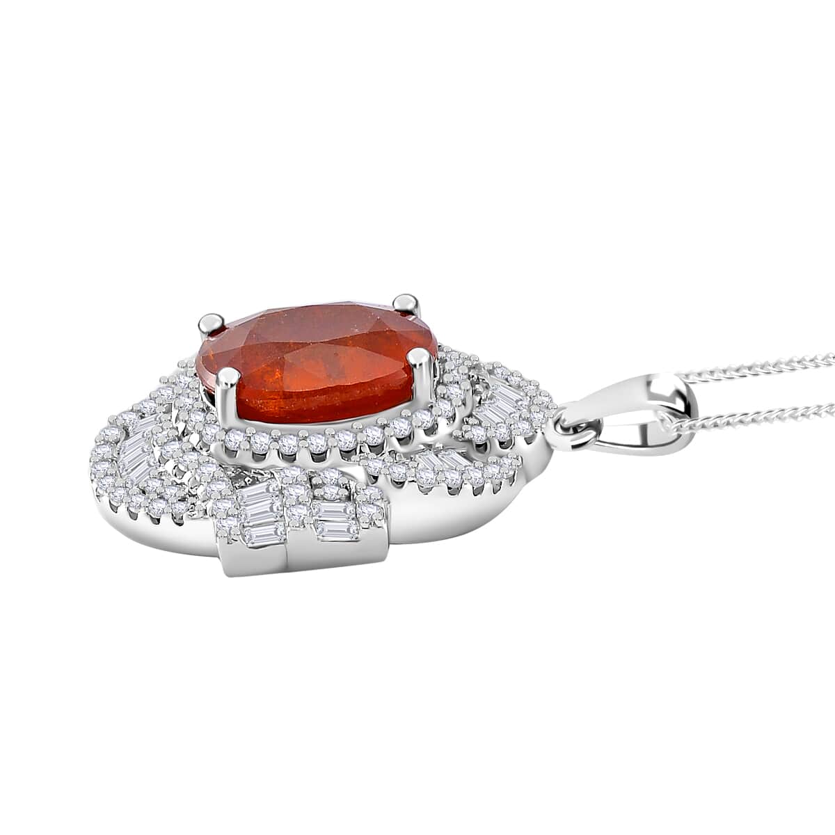 TLV Tangerine Kyanite, Moissanite Pendant Necklace (20 Inches) in Rhodium Over Sterling Silver 5.00 ctw image number 2