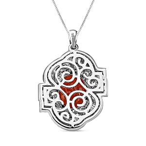 Tangerine Kyanite and Moissanite 5.00 ctw Swirl Halo Pendant Necklace in Rhodium Over Sterling Silver 20 Inches