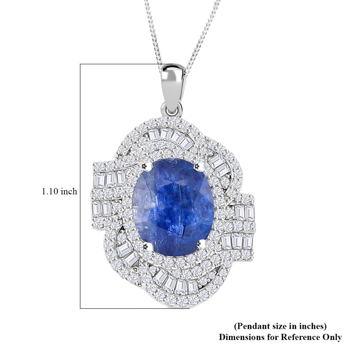 Kashmir Kyanite and Moissanite 5.00 ctw Swirl Halo Pendant Necklace in Rhodium Over Sterling Silver 20 Inches image number 5