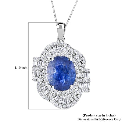 D'Joy Kashmir Kyanite and Moissanite 5.00 ctw Swirl Halo Pendant Necklace in Rhodium Over Sterling Silver 20 Inches
