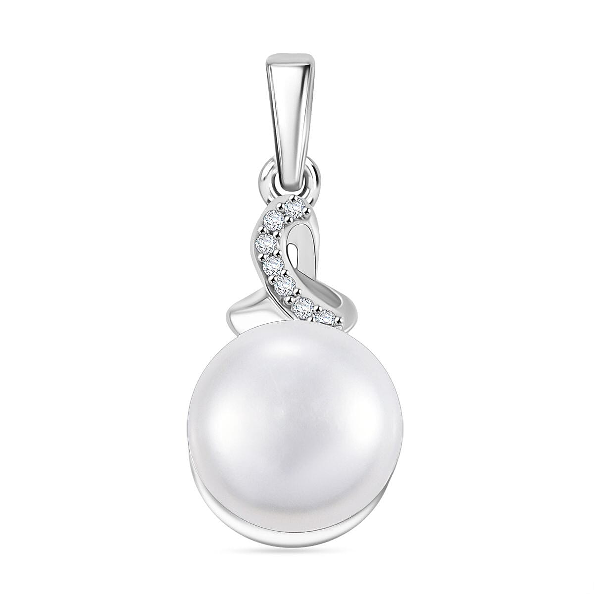 Freshwater Pearl, White Zircon 0.32 ctw Pendant without Chain and Earrings in Platinum Over Sterling Silver