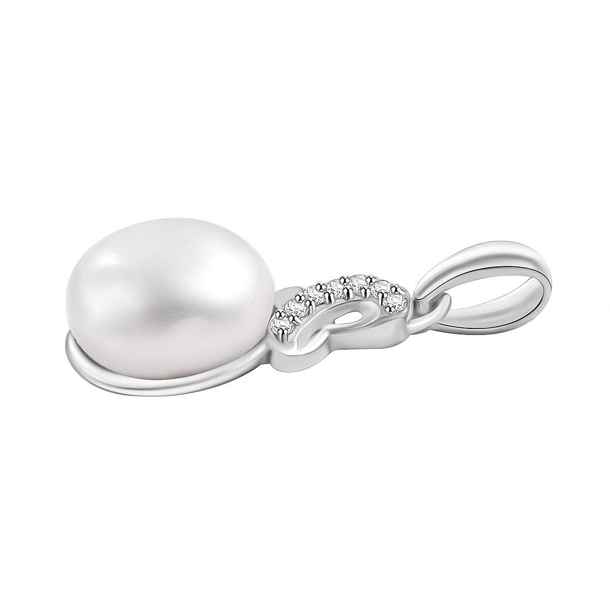Freshwater Pearl, White Zircon 0.32 ctw Pendant without Chain and Earrings in Platinum Over Sterling Silver