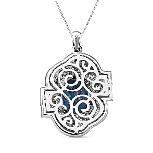 D'Joy Indigo Kyanite and Moissanite 5.25 ctw Swirl Halo Pendant Necklace in Rhodium Over Sterling Silver 20 Inches