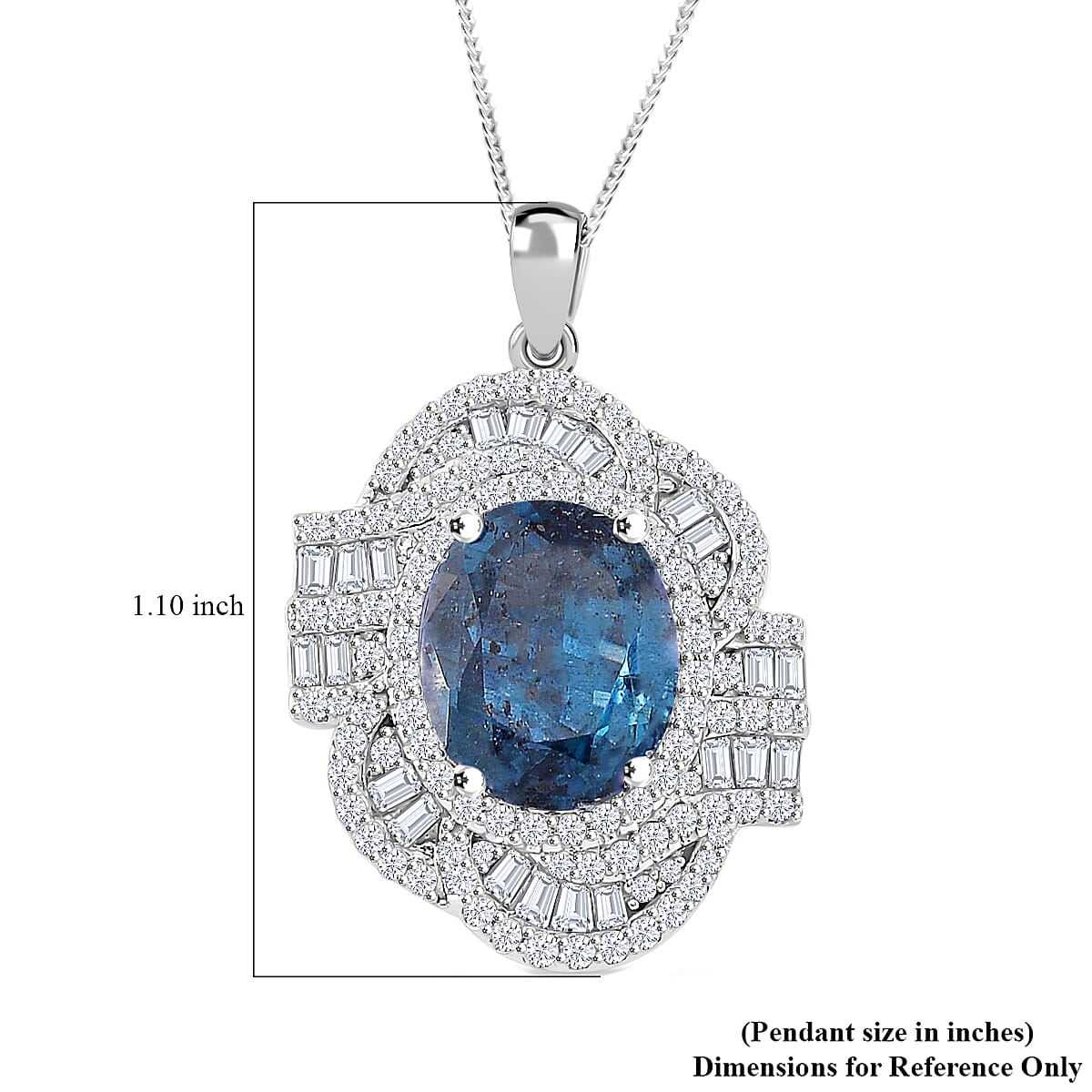 D'Joy Indigo Kyanite and Moissanite 5.25 ctw Swirl Halo Pendant Necklace in Rhodium Over Sterling Silver 20 Inches