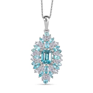 Premium Cambodian Blue Zircon and Multi Gemstone 6.90 ctw Tidal Bloom Pendant Necklace in Rhodium Over Sterling Silver 20 Inches