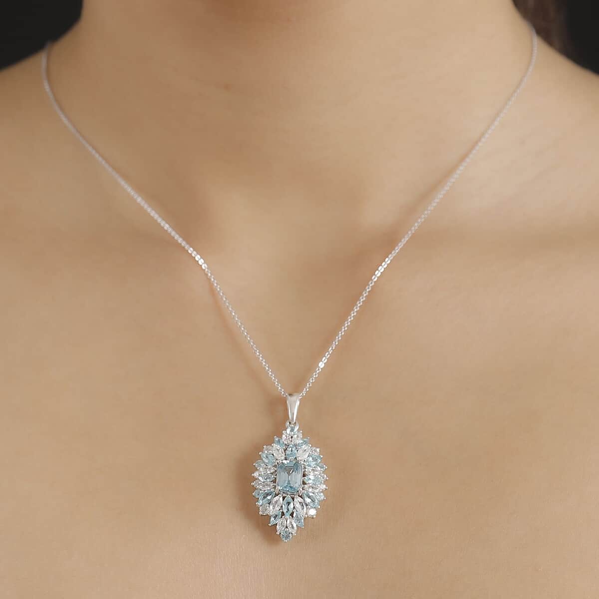 Premium Cambodian Blue Zircon and Multi Gemstone 6.90 ctw Tidal Bloom Pendant Necklace in Rhodium Over Sterling Silver 20 Inches image number 2