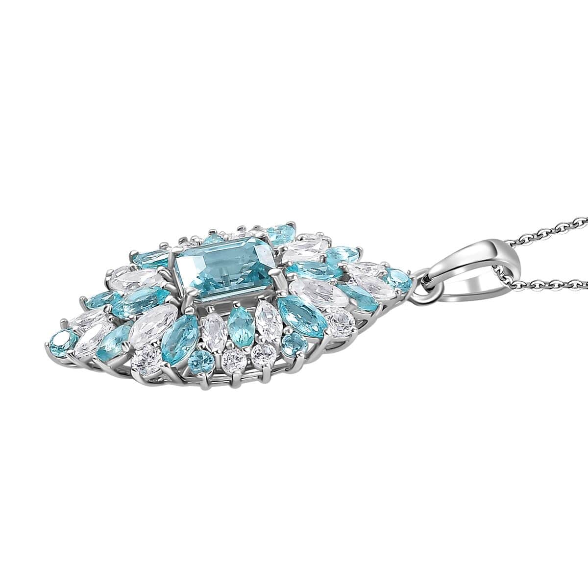 Premium Cambodian Blue Zircon and Multi Gemstone 6.90 ctw Tidal Bloom Pendant Necklace in Rhodium Over Sterling Silver 20 Inches image number 3