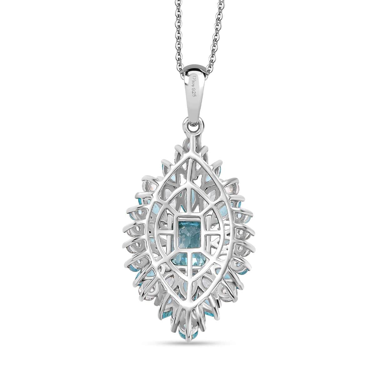 Premium Cambodian Blue Zircon and Multi Gemstone 6.90 ctw Tidal Bloom Pendant Necklace in Rhodium Over Sterling Silver 20 Inches image number 4