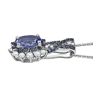 D'Joy Tanzanite and Multi Gemstone 2.00 ctw Cornflower Pendant Necklace in Rhodium Over Sterling Silver 20 Inches