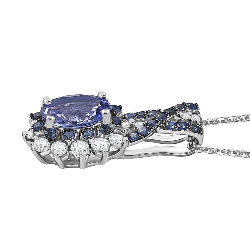 D'Joy Tanzanite and Multi Gemstone 2.00 ctw Cornflower Pendant Necklace in Rhodium Over Sterling Silver 20 Inches