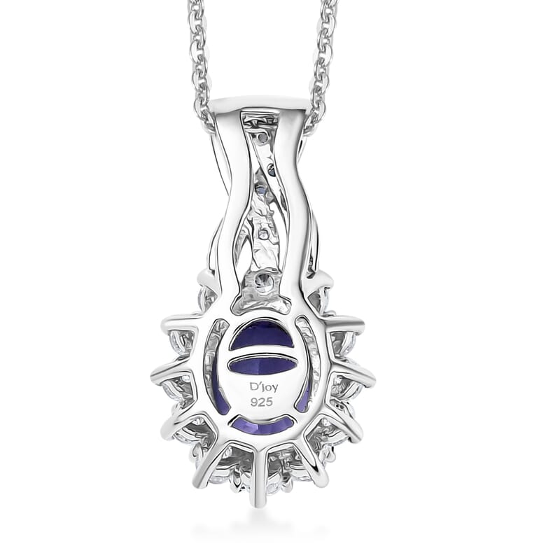 D'Joy Tanzanite and Multi Gemstone 2.00 ctw Cornflower Pendant Necklace in Rhodium Over Sterling Silver 20 Inches