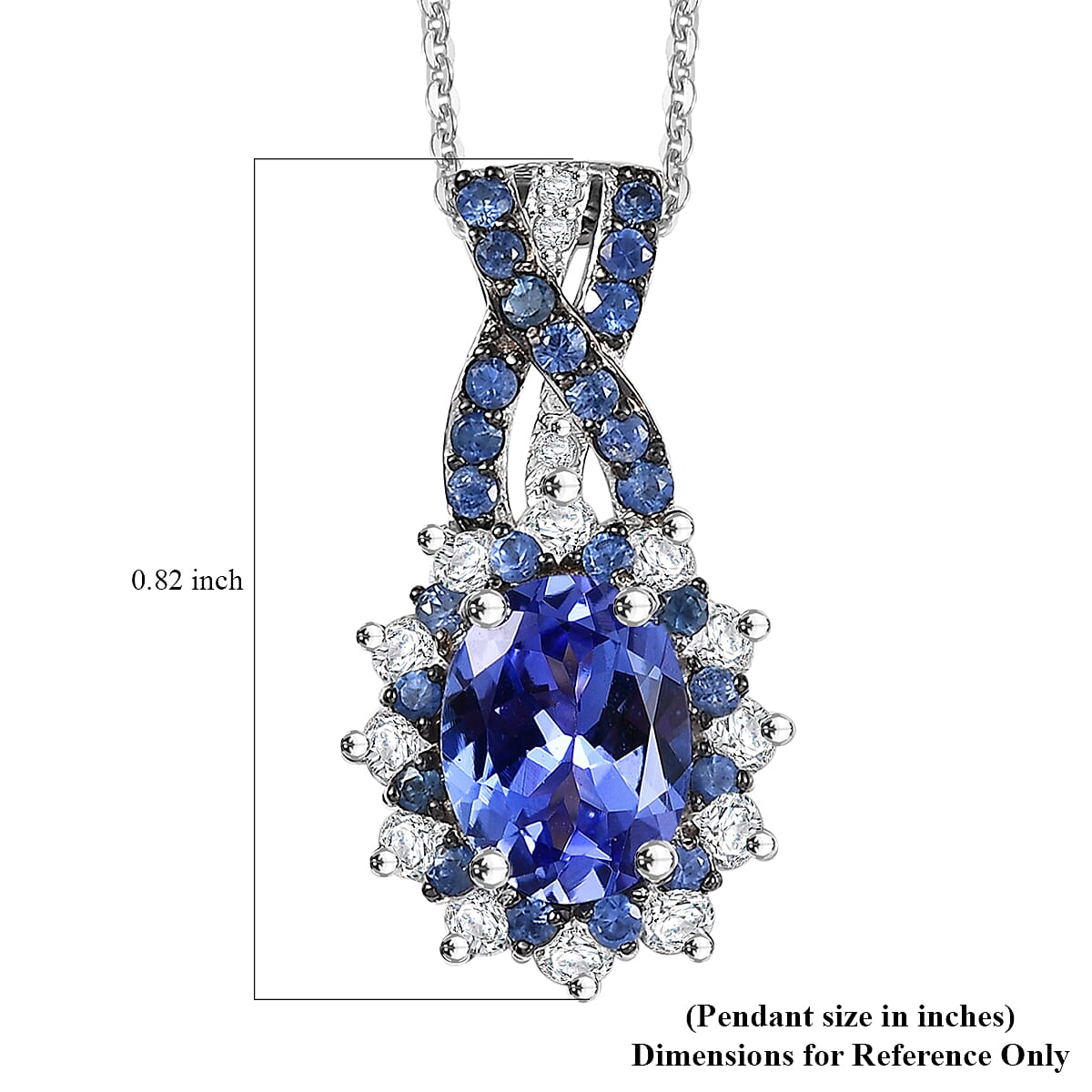 D'Joy Tanzanite and Multi Gemstone 2.00 ctw Cornflower Pendant Necklace in Rhodium Over Sterling Silver 20 Inches