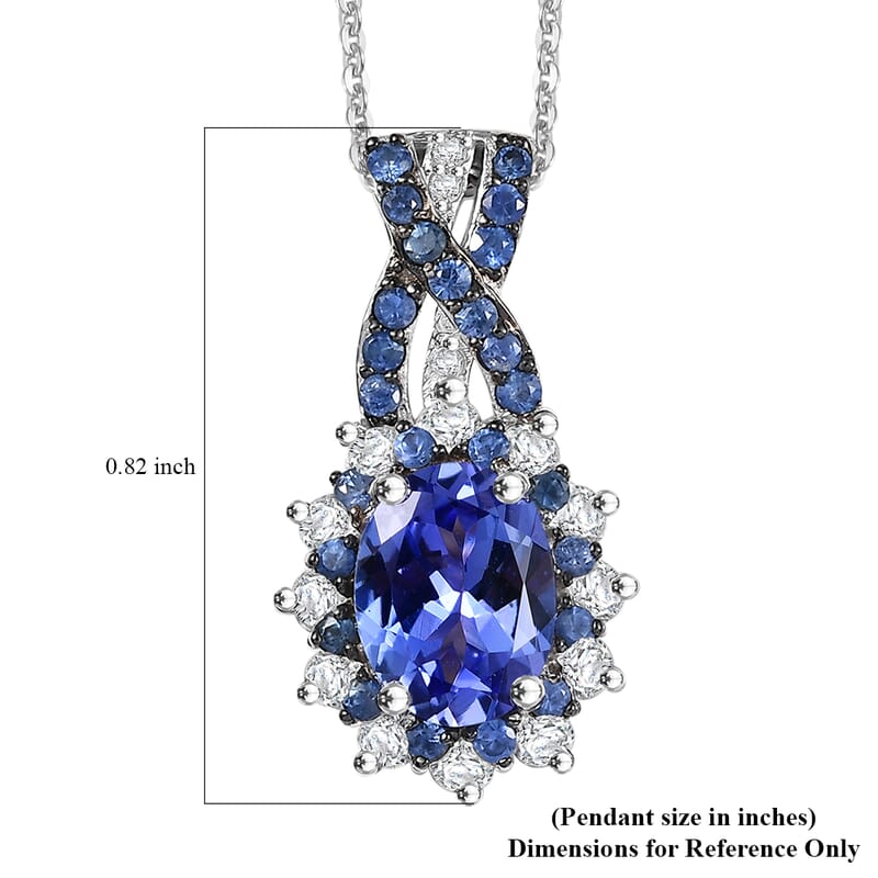 D'Joy Tanzanite and Multi Gemstone 2.00 ctw Cornflower Pendant Necklace in Rhodium Over Sterling Silver 20 Inches