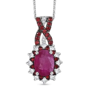 D'Joy Mozambique Ruby and Multi Gemstone 2.30 ctw Cornflower Pendant Necklace in Rhodium Over Sterling Silver 20 Inches