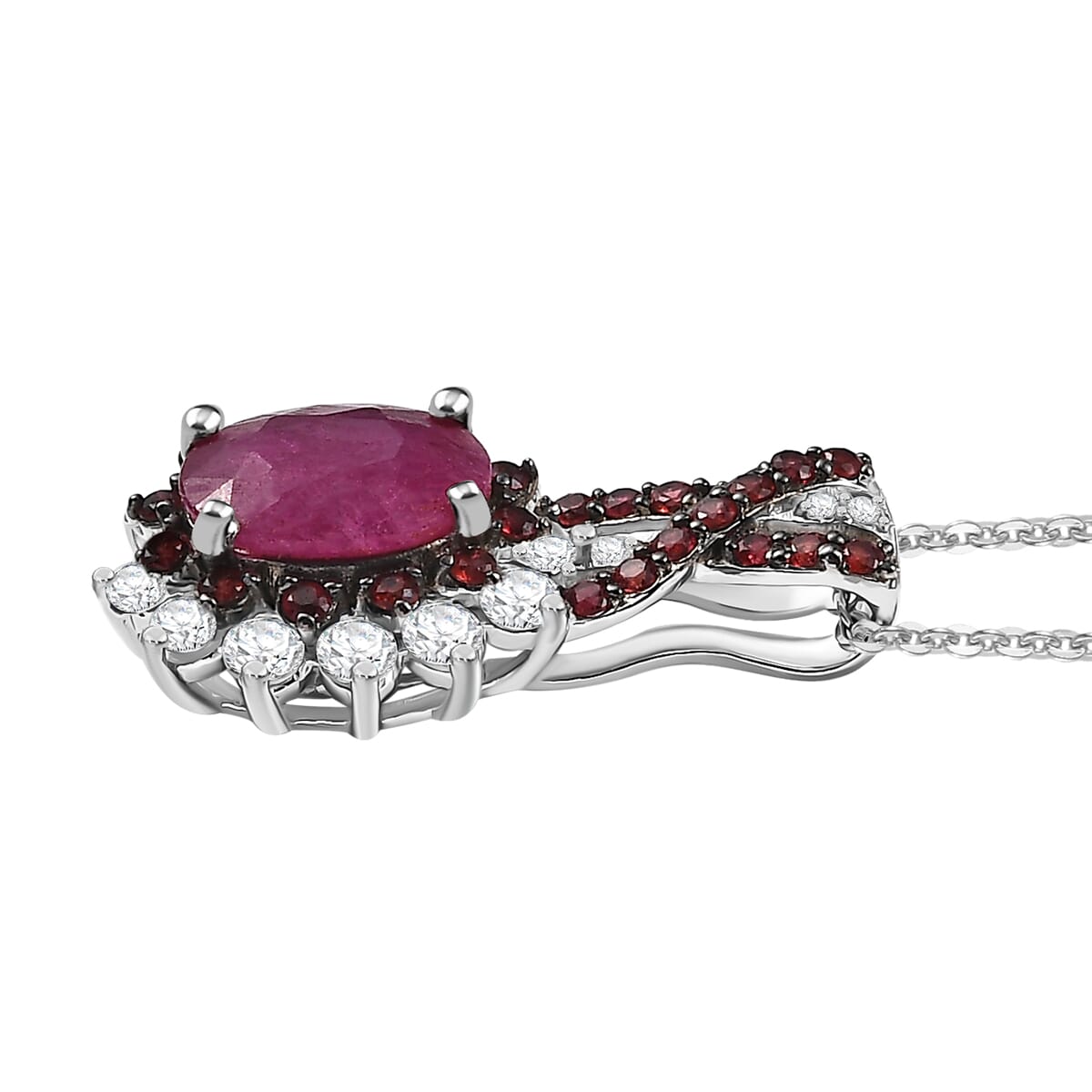 D'Joy Mozambique Ruby and Multi Gemstone 2.30 ctw Cornflower Pendant Necklace in Rhodium Over Sterling Silver 20 Inches image number 3