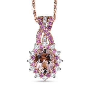 D'Joy Marropino Morganite and Multi Gemstone 2.00 ctw Cornflower Pendant Necklace in 18K Vermeil Rose Gold Over Sterling Silver 20 Inches