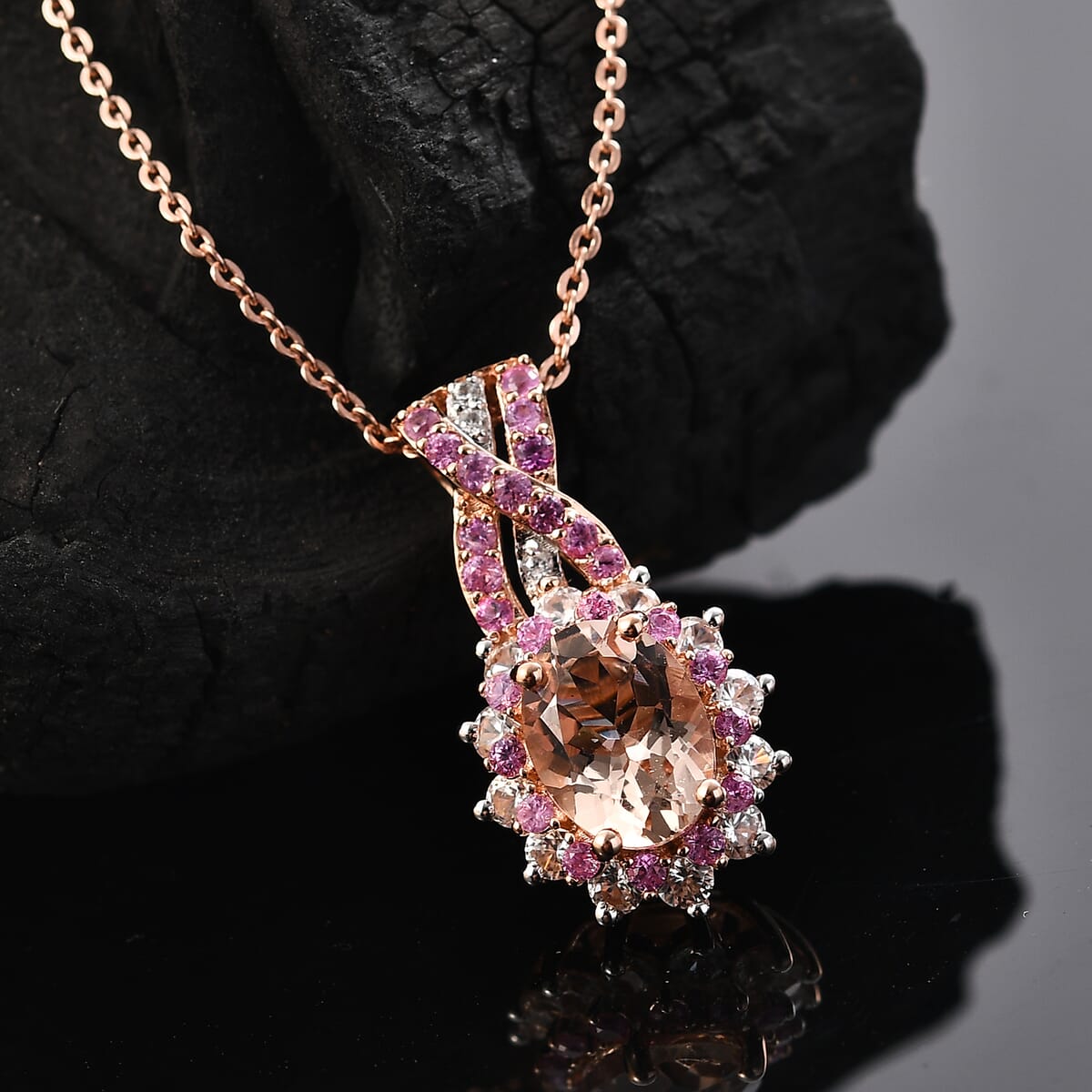 Marropino Morganite and Multi Gemstone 2.00 ctw Cornflower Pendant Necklace in 18K Vermeil Rose Gold Over Sterling Silver 20 Inches image number 1