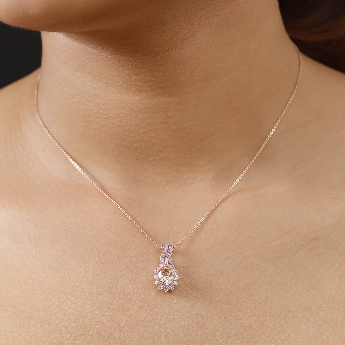 Marropino Morganite and Multi Gemstone 2.00 ctw Cornflower Pendant Necklace in 18K Vermeil Rose Gold Over Sterling Silver 20 Inches image number 2