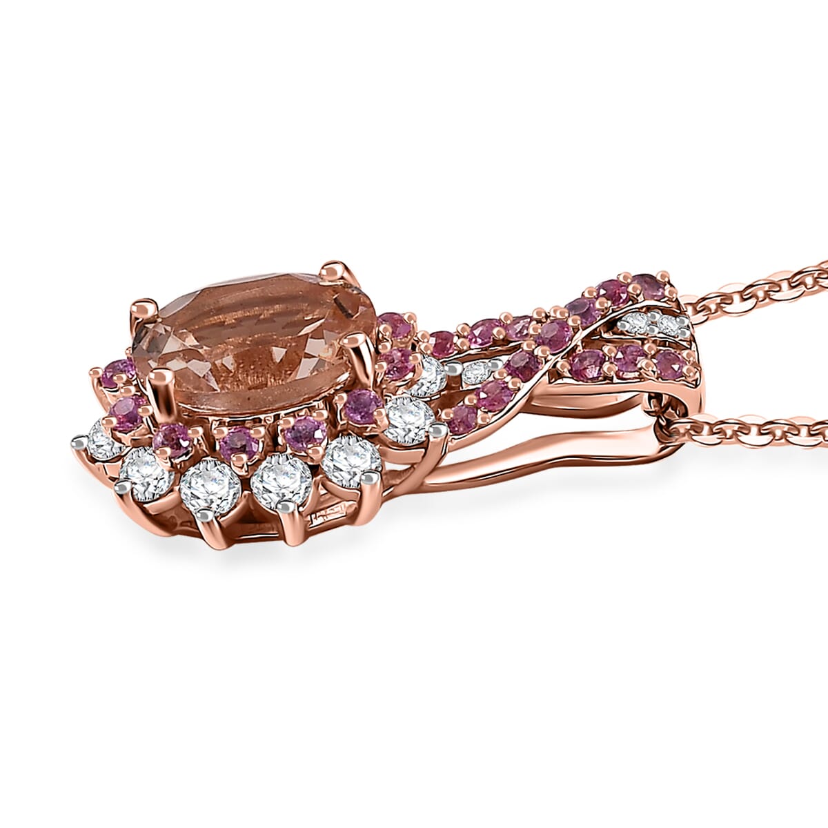Marropino Morganite and Multi Gemstone 2.00 ctw Cornflower Pendant Necklace in 18K Vermeil Rose Gold Over Sterling Silver 20 Inches image number 3