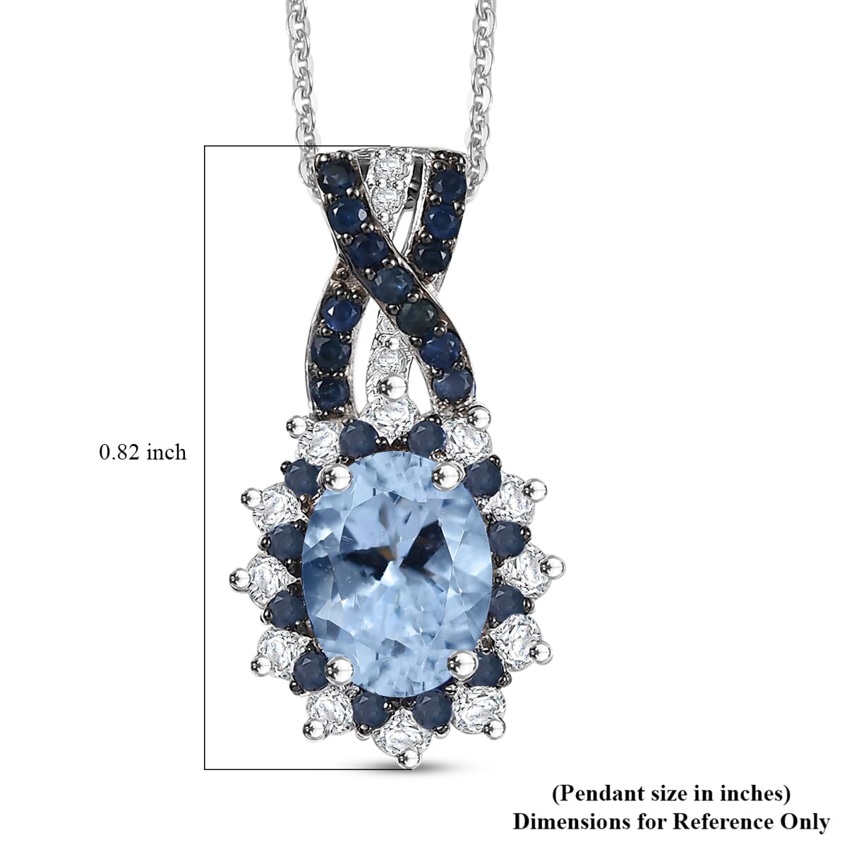D'Joy Mangoro Aquamarine and Multi Gemstone 2.00 ctw Cornflower Pendant Necklace in Rhodium Over Sterling Silver 20 Inches image number 6