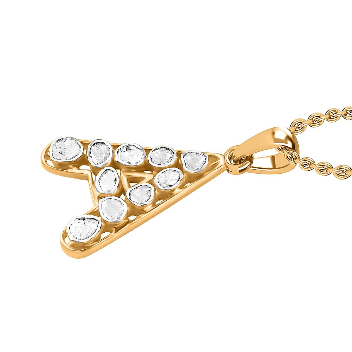 Polki Diamond 0.50 ctw Initial A Pendant Necklace 20 Inches in 18K Yellow Gold Over Sterling Silver