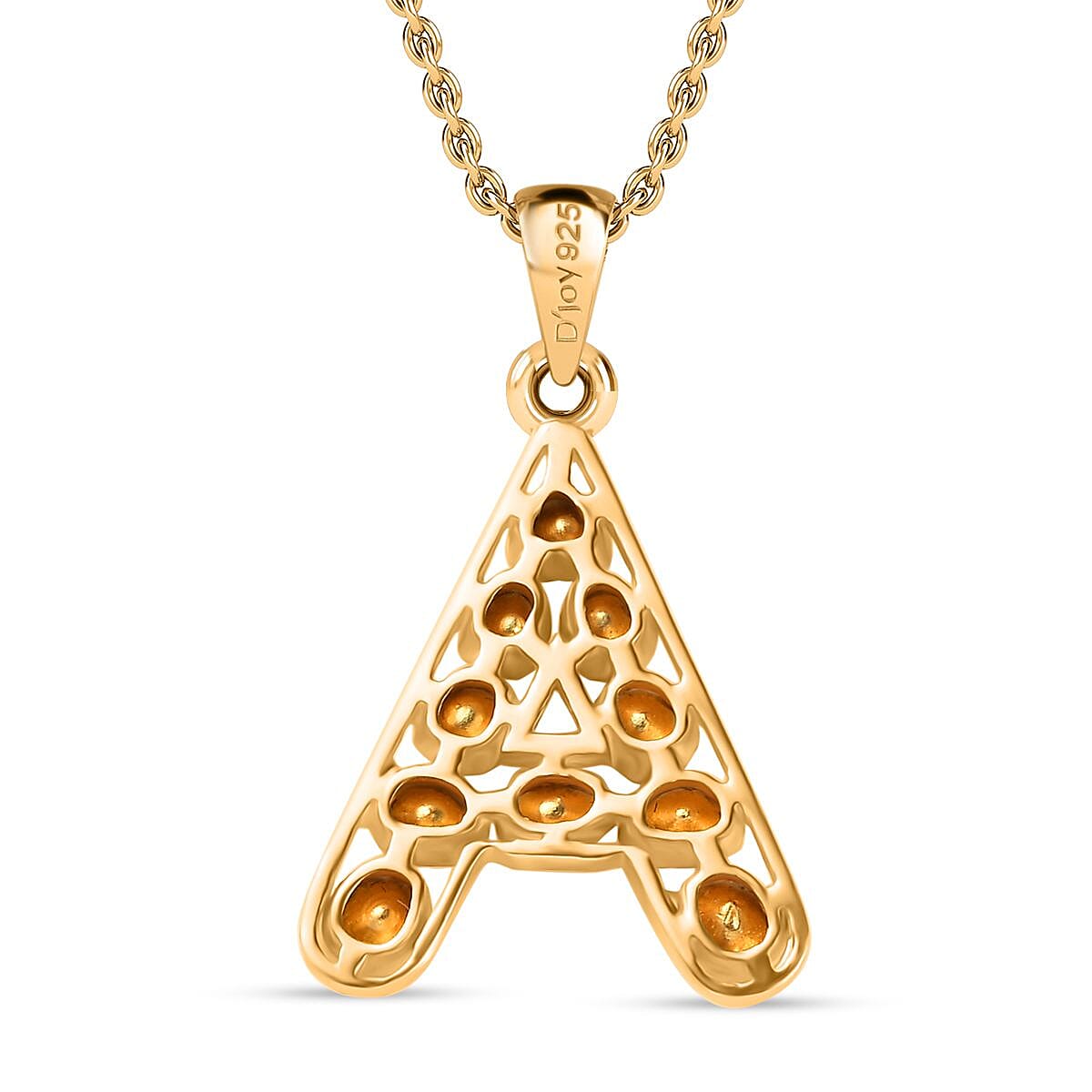 Polki Diamond 0.50 ctw Initial A Pendant Necklace 20 Inches in 18K Yellow Gold Over Sterling Silver
