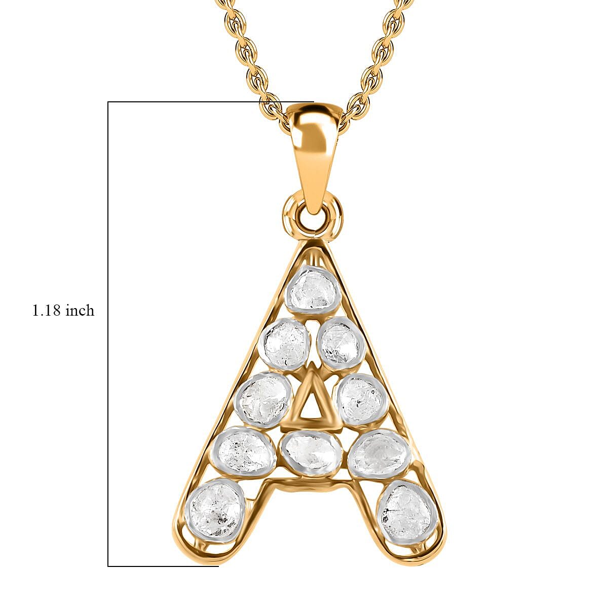 Polki Diamond 0.50 ctw Initial A Pendant Necklace 20 Inches in 18K Yellow Gold Over Sterling Silver