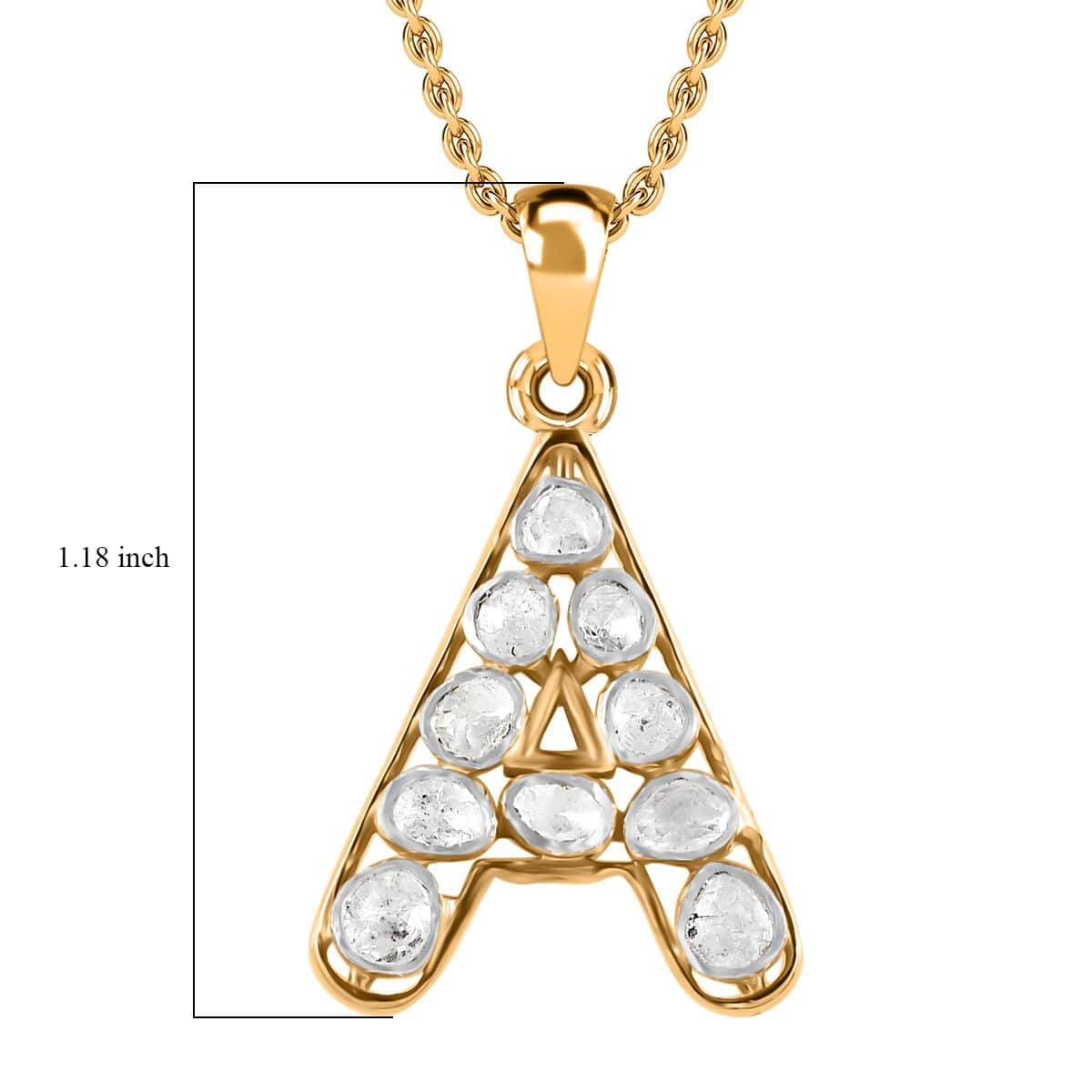 Polki Diamond 0.50 ctw Initial A Pendant Necklace 20 Inches in 18K Yellow Gold Over Sterling Silver  image number 6