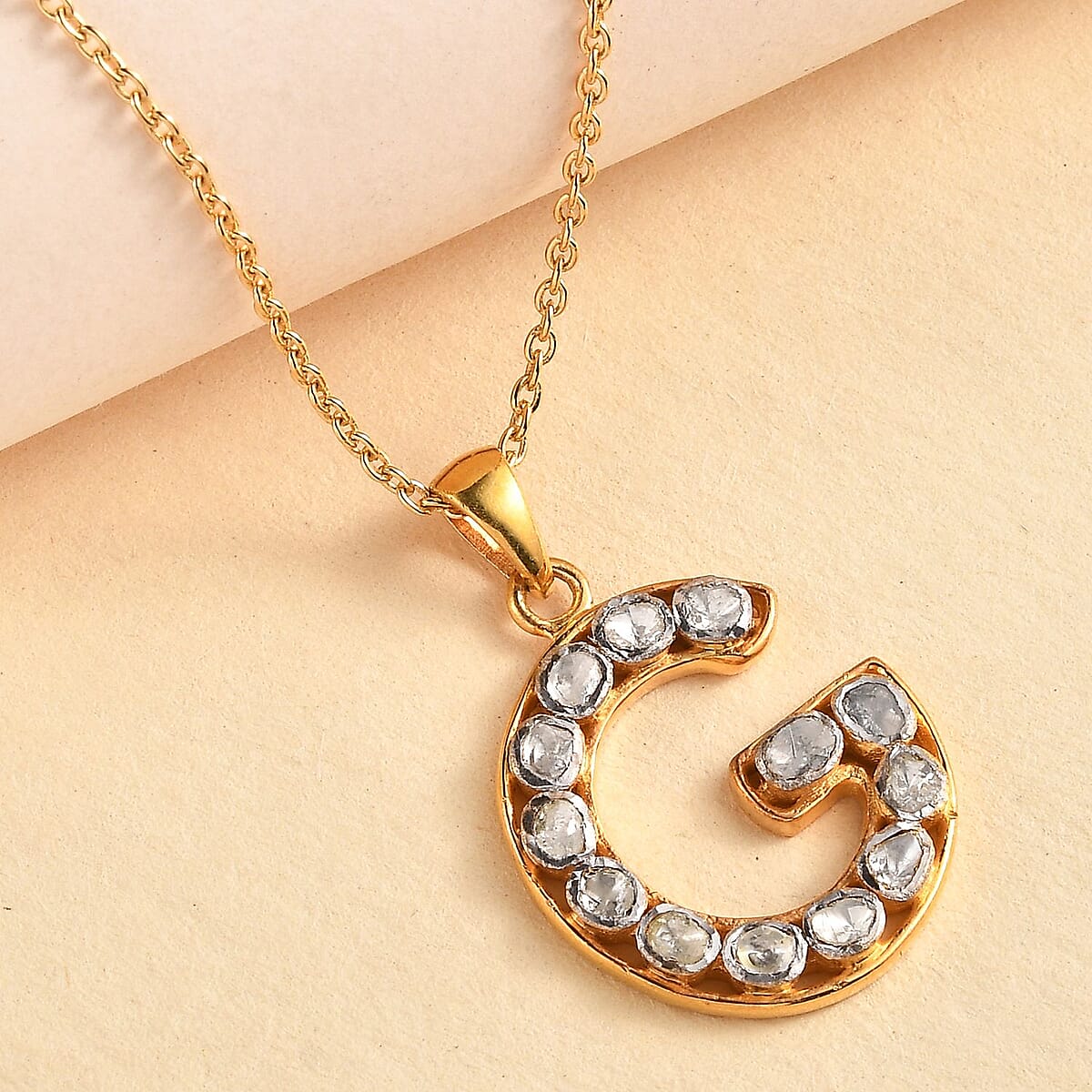 Polki Diamond 0.50 ctw Initial G Pendant Necklace 20 Inches in 18K Yellow Gold Over Sterling Silver image number 1