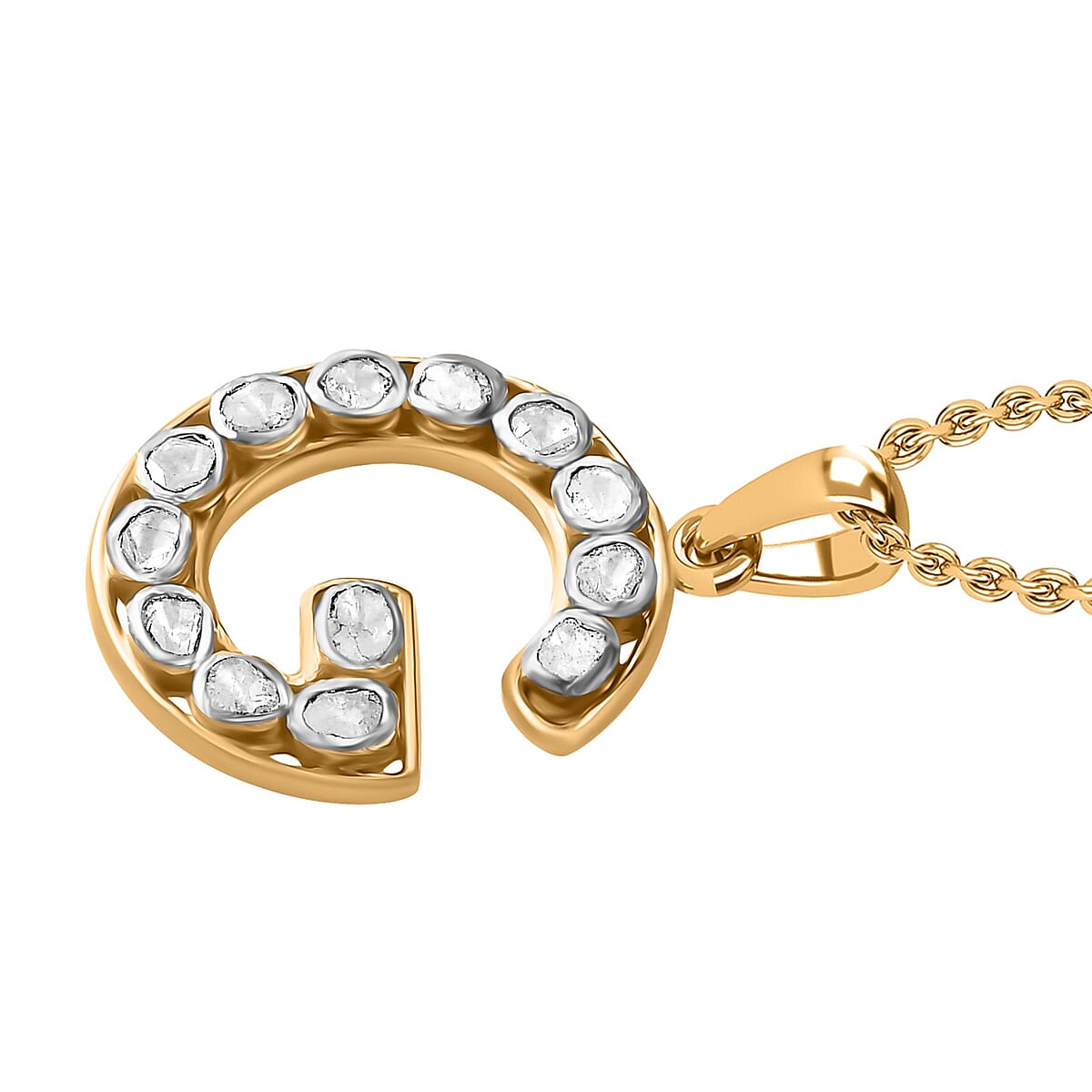 Polki Diamond 0.50 ctw Initial G Pendant Necklace 20 Inches in 18K Yellow Gold Over Sterling Silver image number 3