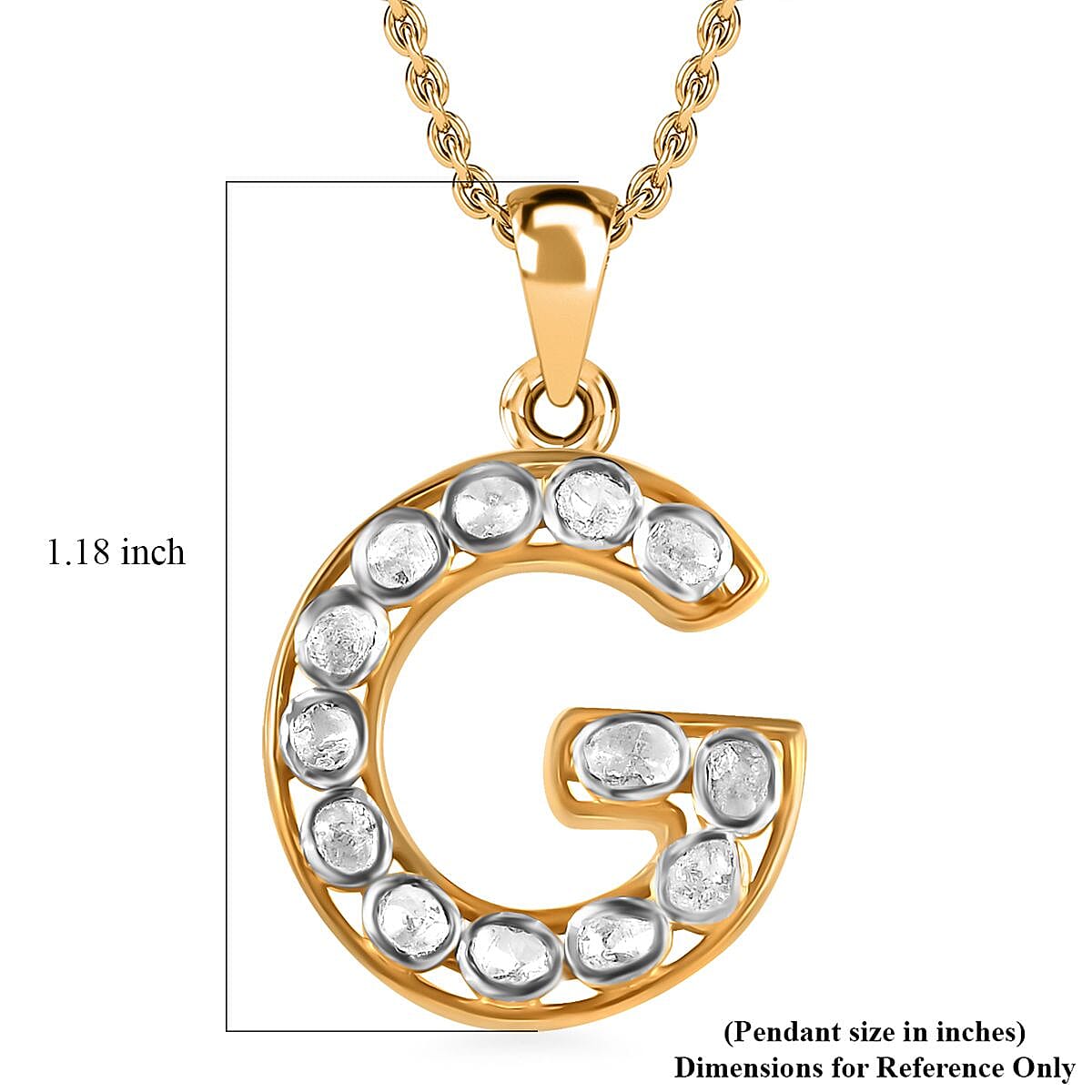 Polki Diamond 0.50 ctw Initial G Pendant Necklace 20 Inches in 18K Yellow Gold Over Sterling Silver image number 6