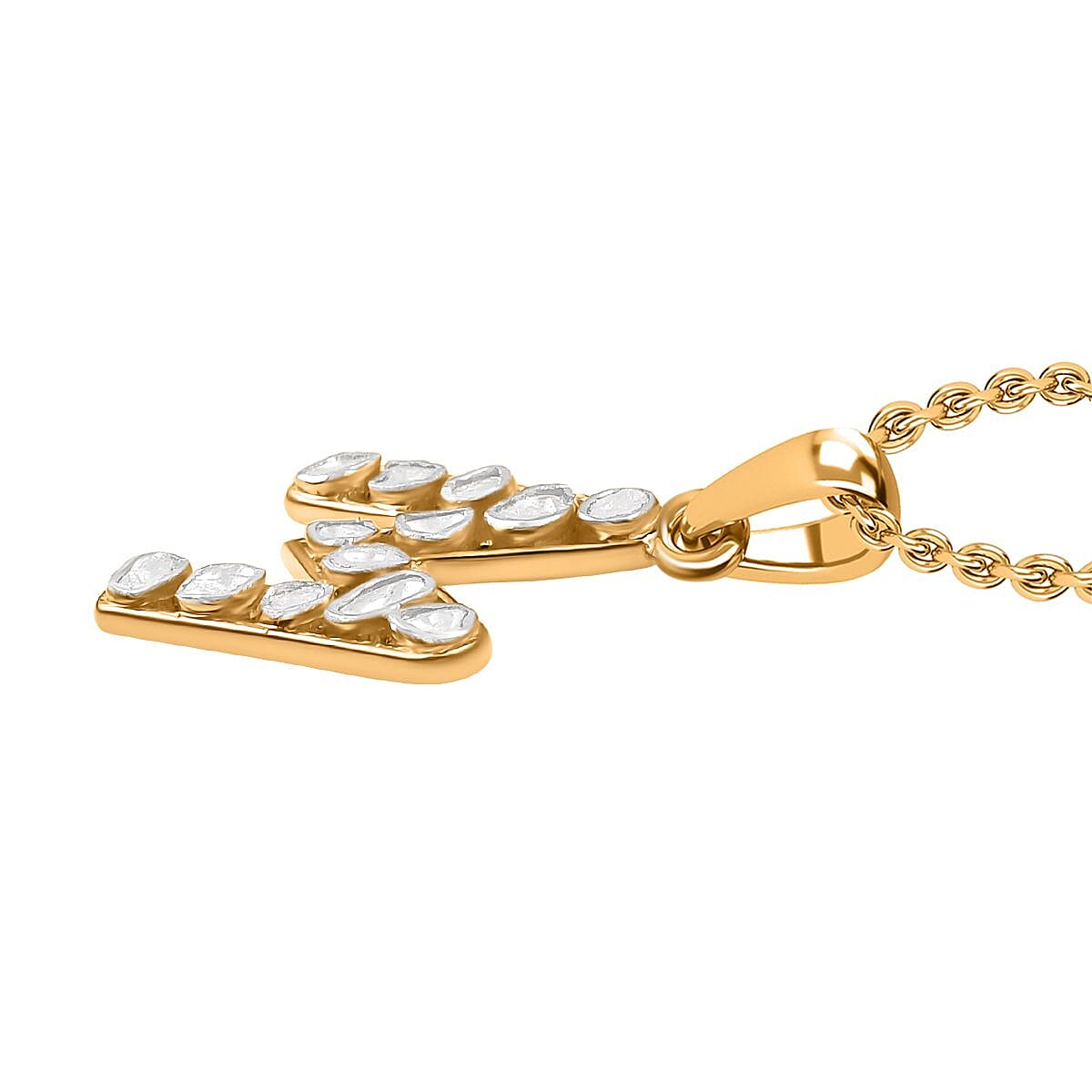 Polki Diamond 0.50 ctw Initial M Pendant Necklace in 18K Yellow Gold Over Sterling Silver 20 Inches image number 3