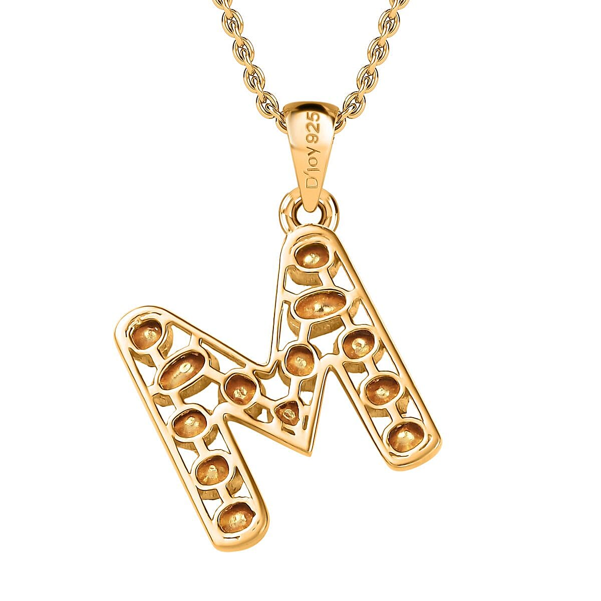 Polki Diamond 0.50 ctw Initial M Pendant Necklace in 18K Yellow Gold Over Sterling Silver 20 Inches image number 4