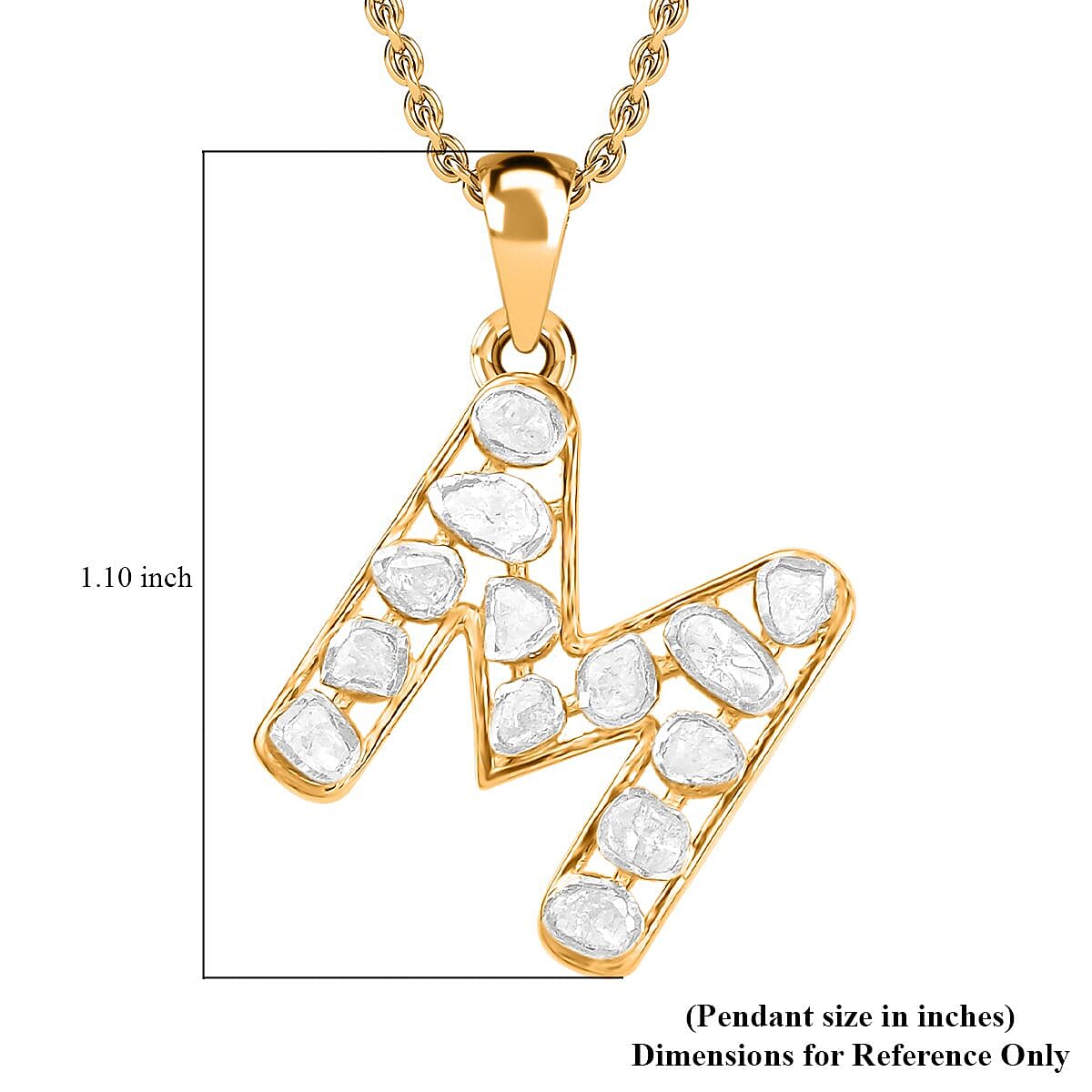 Polki Diamond 0.50 ctw Initial M Pendant Necklace in 18K Yellow Gold Over Sterling Silver 20 Inches image number 5